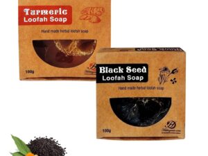 Turmeric and Black Seed Exfoliating Loofah Soap Set (3.5 oz. each) for Face and Body - Natural Nourishing Cleansing Bars