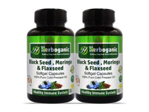 Cold Pressed Black Seed Oil Softgels Blended With Other Herbal Products-Supports Overall Health Wellness And Immunity (Black-Seed-Moringa-Flaxseed) – Pack of 2